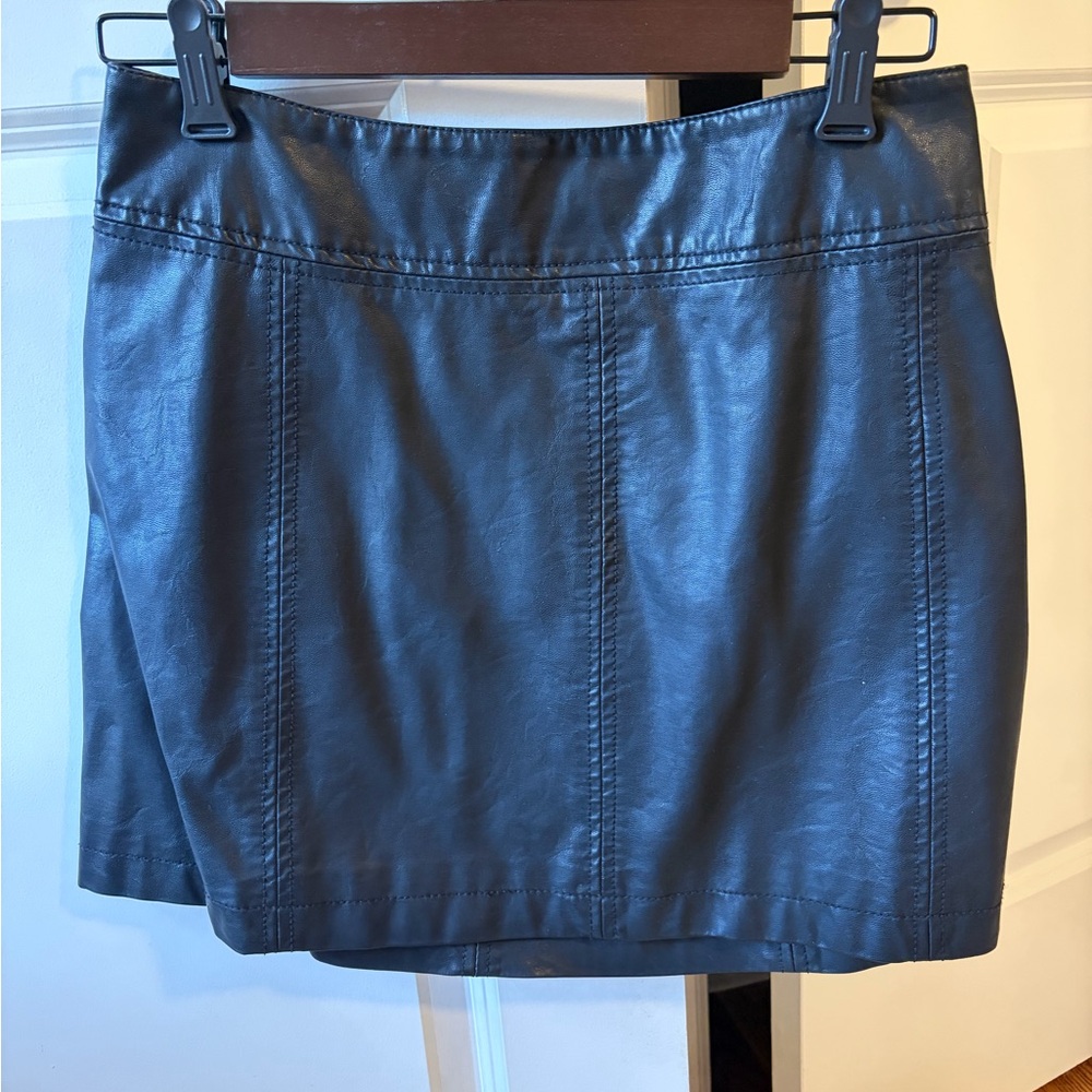 Free People Black Vegan Leather Mini Skirt